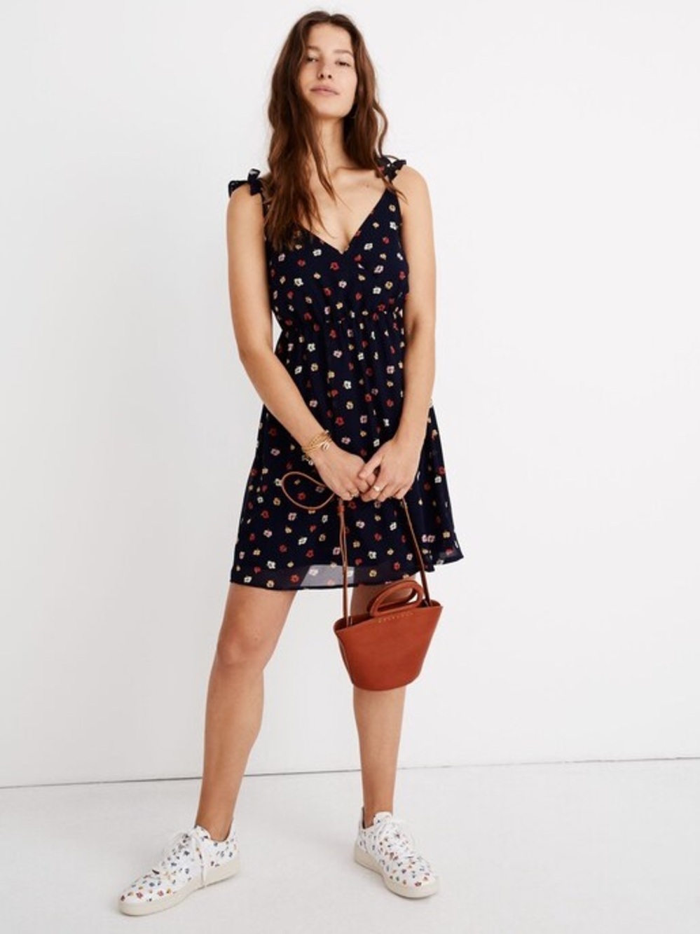 Madewell | Ruffle Strap Wrap Dress Confetti Floral Navy - Size 10